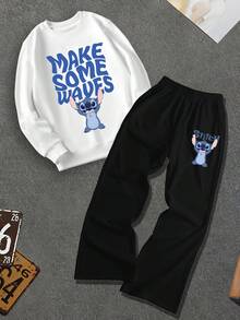 Disney مجموعة من قطعتين: بلوزة رجالية بطبعة خياطة وبنطال واسع، ملابس شارع، هدية للحبيب/الزوج، هدية للذكرى السنوية، بلوزة