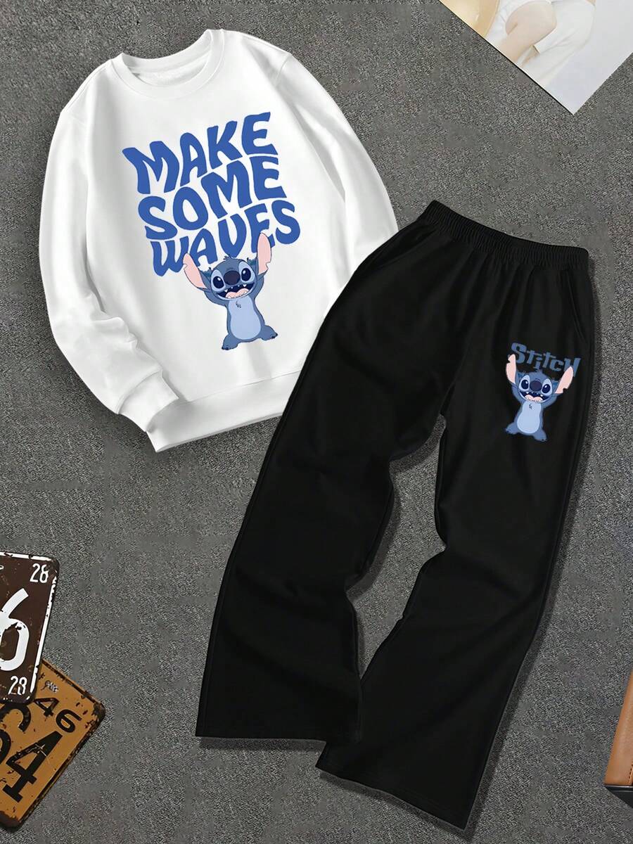 Disney مجموعة من قطعتين: بلوزة رجالية بطبعة خياطة وبنطال واسع، ملابس شارع، هدية للحبيب/الزوج، هدية للذكرى السنوية، بلوزة