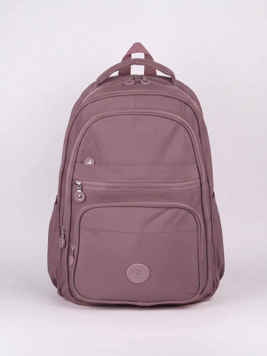 Large School Backpack For Notebook Pink Resistant Multiple Pockets Work Nylon Reinforced School College - Dusty Purple - View 1