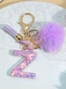 1pc Resin Letter Key Chain, Fashionable Women Handbag Heart Keyring Holder Butterfly Tassel Decor Valentine's Day Car Accessories Bag Charm Backpack For School Cute Goth Y2k Halloween Accessories Teachers Day Christmas Gift Ideas Bag Lanyards With Id Holder Car Accessories Bag Charms Car Friend Sister Gifts For Mother, Father, Graduation, And Teacher - Purple - View 22
