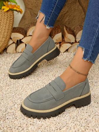 Mocasines negros de estilo colegial, zapatos casuales de moda, zapatos de mujer de punta redonda cómodos de color fucsia, zapatos de vestir de suela gruesa y estilo británico versátil de color gris, planos