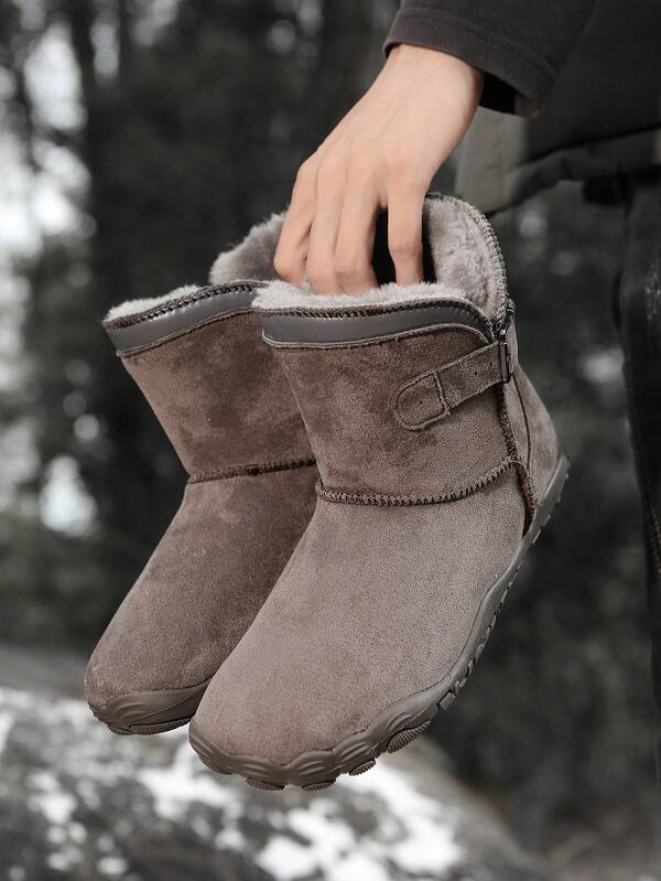 Botas de Inverno Confortáveis e Quentes para Mulheres, Botas de Neve Antiderrapantes e Descalças para Senhoras, Botas Cano Médio com Forro de Pele, Couro Sintético com Fivela Clássica, Adequadas para Uso Interno e Externo