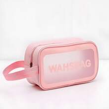 1pc Transparent Waterproof Cosmetic Bag, Travel Toiletry Organizer Pouch, Flat Open Design, Small - Pink, Fashion Makeup Bag,Gifts For Women,Christmas Gifts,Gift Ideas For Women - Pink - View 6