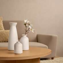 1pc/Set Vase Set - 3 Small Vases For Decor, Modern Bohemian Style Rustic Home Decor, Reeds & Dried Flowers Vase, Creative Stand, Suitable For Table, Bookshelf, Entryway - Retro Morandi Vase Set, Craft Display, TV Cabinet Soft Decor, Beige Vase, Fresh Flower Gift, Birthday Graduation Gift - White - View 3