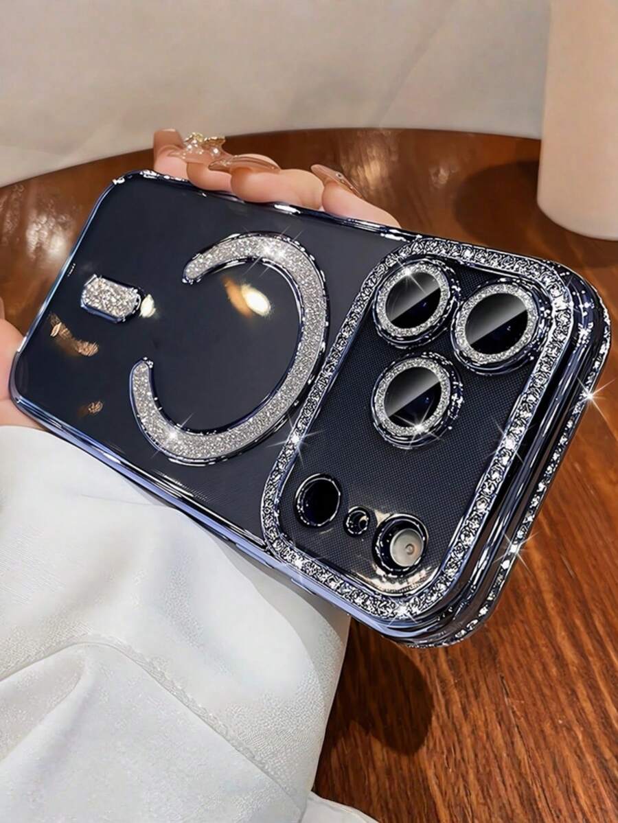 2025 奢华闪亮水钻手机壳，兼容 17 Air 16 15 14 13 12 11 Pro Max Plus，磁吸式透明镜头保护