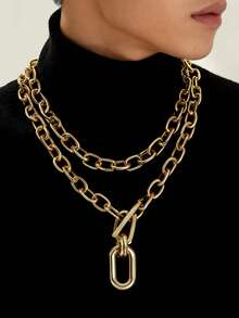 1 Piece Simple And Fashionable Metal Gold Chain Creative Thick Chain Multi-Layer Necklace For Women To Wear At Parties Every Day