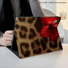 Funda protectora para tableta con estampado floral rojo y de leopardo audaz en un solo diseño - Ideal para individuos y amantes de la moda con accesorios de tableta con temática de moda, funda tipo folio protectora con soporte para bolígrafo