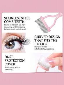 1 pieza Juego de cepillo de pestañas de acero rosa con rizador de pestañas portátil de acero inoxidable con dientes finos, herramienta de maquillaje de ojos, herramienta para peinar pestañas postizas, barato, relleno de calcetines, maquillaje, herramientas de maquillaje, cosas baratas, regalos, regalos para mujeres, regalos de Navidad - Multicolor - Ver 3