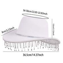 Women Men Wide Brim Cowgirl Hat Rhinestone Tassel Decor Wool Hat Felt Jazz Cap For Party