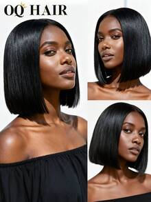 OQ 13x4 Lace Front Wig, Upgraded Straight Bob Wig, 180% Density, 8-16 Inch Pre-Plucked Hairline Lace Front Wig, Natural Color, 100% Human Hair, Glueless, No Glue, No Decoration, Halloween Wig, Christmas Wig, Y2K Style Wig, Christmas Gift, Women Hair Accessory, 100% Human Hair, Daily Wear, Fast Shipping - SNatural - View 2