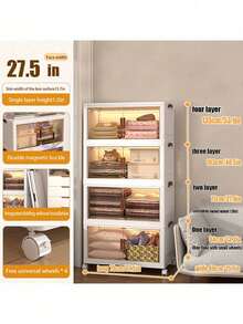 2/3/4/5 Layers Collapsible Storage Bins With Lids, Folding Storage Box For Home, Kitchen And Office,Stackable Closet Organizer With Wheels, With Doors Cube Storage Containers - White - View 11