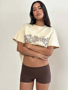 Women's Chic Solid Black Short Elastic Waist Slim Fit Skinny Micro Shorts Daily Lounge Outing - Màu Khaki - Xem 3