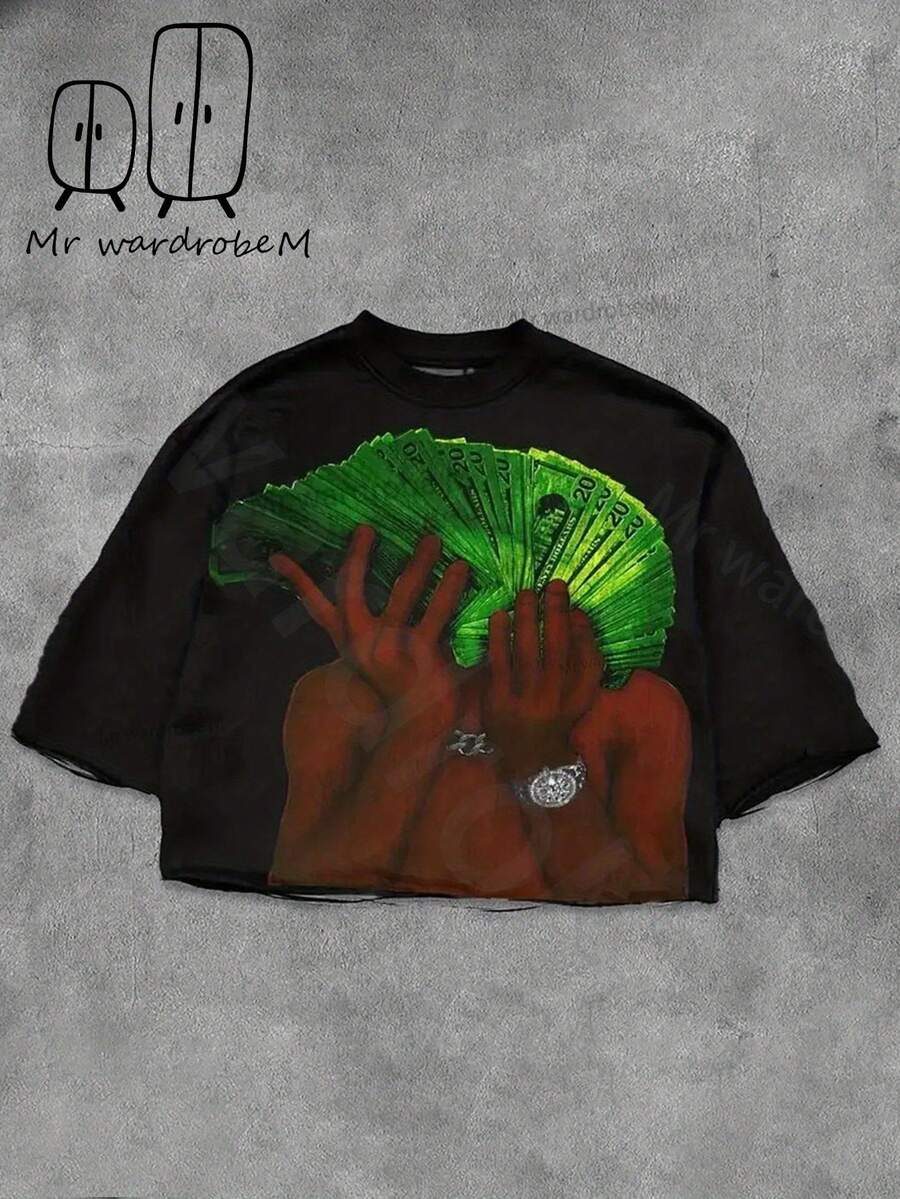 Camiseta de Estilo Y2K, Camisetas para Hombres, 100% Algodón Puro - Camiseta de Manga Corta de Estilo Callejero de Verano Cómoda y Energética, Diseño Retro de Verano para Uso Diario de Hombres - Negro - Ver 1