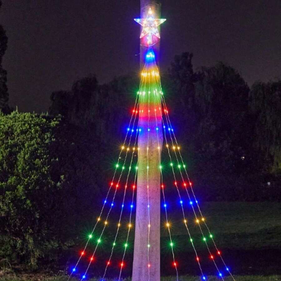 1 Stück 198 LED 5-zackiger Sternförmiger Lichterkette, Wasserfall Lichterkette für Weihnachtsbaum, Außenbereich Garten Dekoration, wasserdicht batteriebetrieben, geeignet für Weihnachten, Halloween