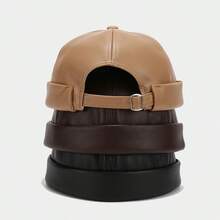 Retro Brimless PU Leather Landlord Hat Solid Color Landlord Hat Melon Caps Autumn Docker Cap - 卡其色 - 查看 4