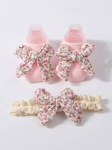 0-1岁婴儿发带袜子套装，女宝宝蝴蝶结发带1个+防滑地板袜1双 - 彩色 - 查看 6