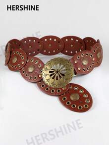 Hershine 1-Piece Western Cowboy Bohemian Punk Belt Personalized Fashion Accessories Women's Hollow Flower Buckle Ellipse Cake Belt Decoration Bohemian Belt Dress Accessories Suitable For Daily Commuting And Versatile Matching, Friend Gatherings, Vacation Dinners, Dances, Parties, Music Festivals Wearing Matching, Giving Gifts To Friends, Family, Mothers, Girlfriends, Birthdays, Valentine's Day Gifts, Mother's Day Gifts,Halloween