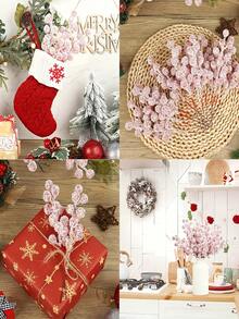 10pcs Artificial Berry Christmas Tree Decor, Foam Holly Branches With Snowflakes, Suitable For Christmas, Christmas Decorations, Room Decor, Home Decor, DIY Holiday Decoration Accessories, Christmas Gift Wrapping Supplies, New Year Decorations