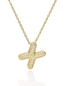 1pc Fashionable Luxurious Copper Inlaid Zirconia Letter A-Z Pendant Necklace, Jewelry Necklace For Women, Suitable For Daily Wear And Party/Holiday Style, Valentine's Day Couple Gift