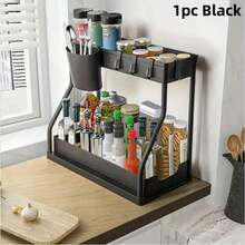 1/2pcs 2-Tier Large Capacity Pull-Out Storage Organizer Drawer - Durable, Space-Saving, Easy Access Design For Maximum Storage - Ideal For Kitchen, Bathroom, And Home Organization Solutions - 2 piezas negras - Ver 9