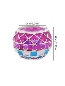 1 szt. europejski mozaikowy kolorowy szklany mały świecznik, zestaw szklanych świeczników, błyszczący świecznik, ręcznie wykonany, wyjątkowy dekoracyjny wzór, centralny element dekoracyjny, odpowiedni na romantyczną kolację przy świecach, okrągłe misy na świece, Diwali, przyjęcia świąteczne i dekorację domu. - Wielokolorowe - Zobacz 2