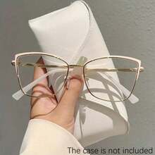 1 Pair Of Women's Pink Cat-Eye Glasses With Metal Frames, Non-Prescription Lenses, Stylish And Versatile For Everyday Wear And Decoration.