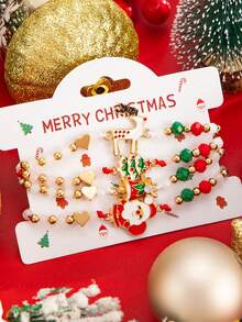 4 piezas Pulsera ajustable con cuentas de reno y Papá Noel de estilo navideño, set de accesorios minimalistas con campana y corona, decoración navideña