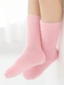 Calcetines de estar en casa con forro térmico de felpa para niñas en invierno, calcetines de tripulación cálidos - Multicolor - Ver 8