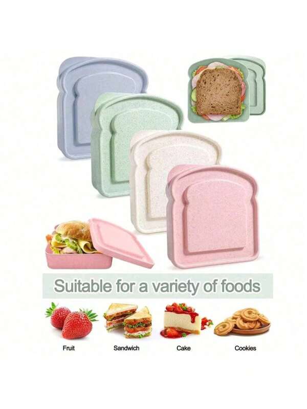 1pc/4pcs, 5in/12.7cm Sandwich Bento Box, Sandwich Container, Plastic Toasted Bread Shape Food Storage Sandwich Box With Lid, Reusable, Easy To Clean, Microwave & Dishwasher Friendly, Suitable For Home Or Adult, Kitchen Items, Christmas Gift, Cute Shapes And Various Colors, Party, Outdoor Picnic