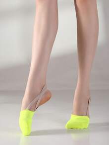 针织半趾鞋、半底舞蹈鞋、啦啦队韵律体操鞋、芭蕾舞袜鞋、旋转鞋、硅胶弹力带、防滑 - 黃色 - 查看 4