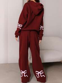 2 件套女式休闲蝴蝶印花连帽衫套装，可爱套头衫，适合海滩、运动、办公室、家居、街头、春季、秋季、冬季、毕业、返校、女教师、秋季 - 紅色 - 查看 3