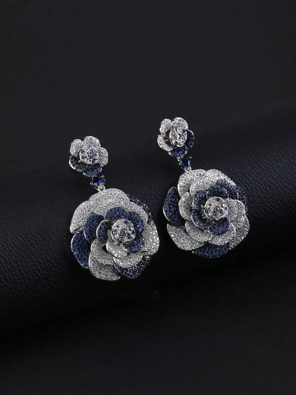 زوج من أقراط قلادة الزهرة الفاخرة من النحاس والزركونيا المكعبة، مناسبة للملابس الرسمية والحفلات والسهرات