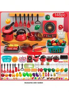 Kids Kitchen Fruit Cutting Playset, Vegetable Pretend Play Toy, Cake Cutting Toy For Boys And Girls - Multicolor - View 1