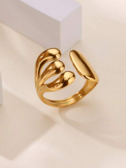 1 件复古几何戒指女士不锈钢金色开口戒指 2025 新款时尚婚礼情侣首饰