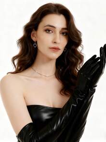 1 Pair Short Lacquered Punk Performance Gloves, Dark Goth Style Dance Gloves, Cosplay Silver Gloves For Halloween