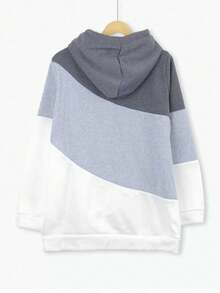 Plus Contrast Patchwork Hoodie - Grey - View 3