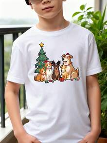 Playeras de niño Navidad Perros Árbol Regalos Reno sudaderas de niño tops para adolescentes Camisetas navideñas Regalos navideños Camisetas de niña Camiseta de Halloween para niñas Camisetas para niños y niñas La tela es suave, transpirable y cómoda, hecha de puro algodón. - Blanco - Ver 1