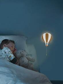 1pc Children's Bedroom Wall Lamp, Wooden Balloon Hanging Night Light, Battery Powered
