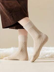 3 Pares/5 Pares - Meias Torcidas Femininas, Meias Grossas e Quentes de Toalha, Meias Resistentes ao Frio, Estilo Universitário Japonês, Meias para Chão