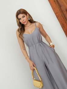 A&DD MODA, REF: Y492 Elegant Women's Jumpsuit With Suspenders, Adjustable Straps And Side Pockets, Casual And Sophisticated Modeling, Uncomplicated And Chic Look, Women's Jumpsuit Tailored For All Occasions, Modern And Comfortable Style - 灰色 - 查看 5