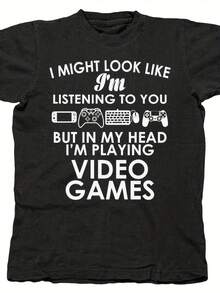 In My Head I'm Playing Video Games Funny T-Shirt Uni S Shirt Gift For Him Or Her Tee Shirts Pop Culture R Shirt - 款式6 - 查看 1