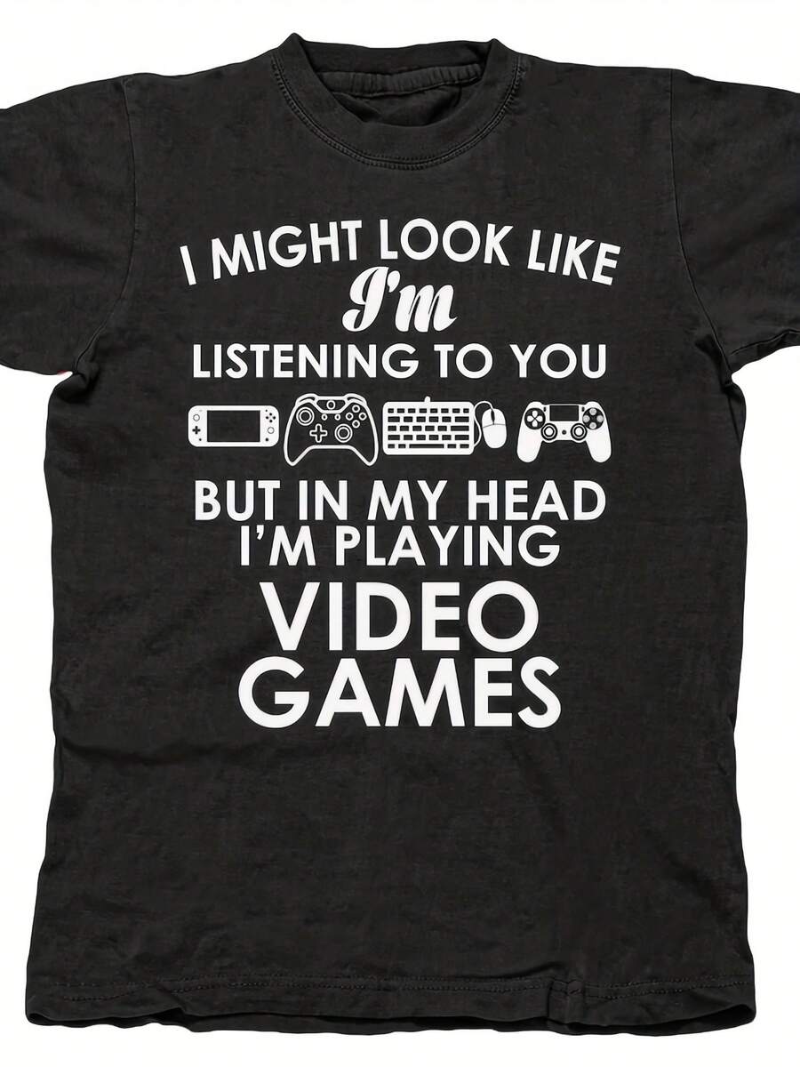 In My Head I'm Playing Video Games Funny T-Shirt Uni S Shirt Gift For Him Or Her Tee Shirts Pop Culture R Shirt - 款式6 - 查看 1