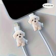 2/4/8pcs Cute Curly White Puppy Design Cable Protector, Fashionable Acrylic Protector, Protect Charging Head, Earphone, Phone Cables From Breaking, Extend Data Cable Lifespan, Compatible With Android Type-C/Apple 20W Fast Charging Cables