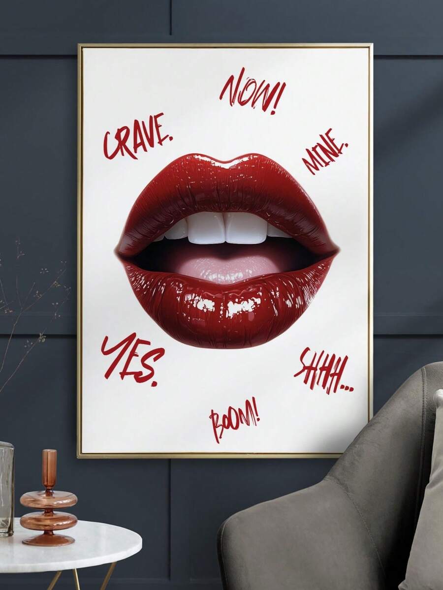 1pc Unframed, Crimson Lips Glam Poster Red Fashion Illustration High-Quality Print, Classic Art Deco Style, Ready To Hang For Living Room, Bedroom, Holiday Parties & Indoor Decor, Movie Wall Art, Bedroom Artwork, Sophisticated Aesthetic, Textured Finish