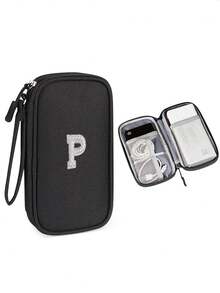 1个DIY个性化数据线收纳袋，26字母图案便携式旅行电子产品整理袋，适用于硬盘、移动电源、耳机、充电器、手机壳、无线耳塞、蓝牙耳机、耳麦等，商务旅行必备 - 彩色 - 查看 65