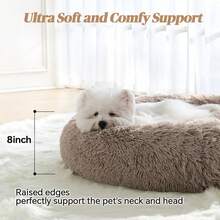 Calming Donut Fluffy Anti-Anxiety Round Washable Cute Plush Cozy Cuddler Warming Soft Comfort Pet Bed For Small To Medium Dogs And Cats, 20-Inch, Light Grey & White - 棕色 - 查看 3