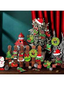 Set Of 36 Traditional Christmas Wooden Decorations, Lime Green And Red Holiday Tree Decorations, Holiday Wood Chip Tags, Christmas Tree, Home And Kitchen Decorations, Home Party Decorations, No Power Required Best Gift Birthday Graduation Home Decorations Christmas Decorations Room Decorations Christmas