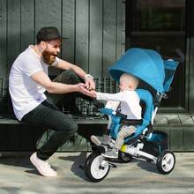 QABA 6 In 1 Toddler Tricycle, Kids Trike With Foldable Canopy, Removable Parent-Push Handle And Cover, Storage Basket, 5-Point Safety Belt, For Child 1-5 Years, Blue - 藍色 - 查看 1