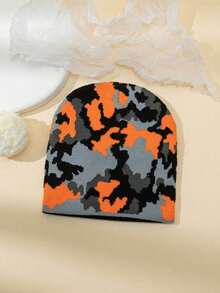 1pc Women's Camouflage Knitted Hat, Autumn/Winter Warm Street Style Casual Beanie - 軍綠色 - 查看 10
