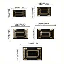 1pc Black Velvet Carpet With Golden Lines, Suitable For Living Room, Dining Room, Bedroom, Study, Available In Multiple Sizes - màu đen - Xem 3